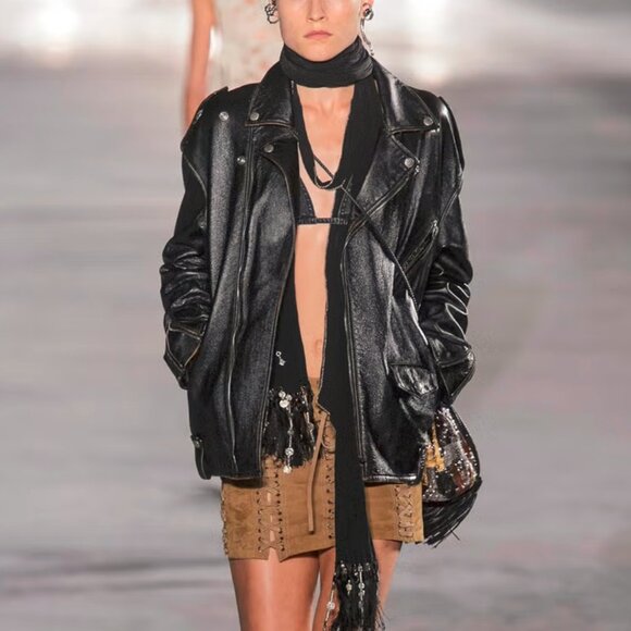 Saint Laurent SS/18 Runway Black Leather Biker-Style Jacket - Picture 1 of 9